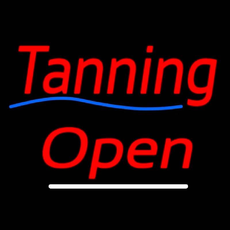 Red Cursive Tanning Open Neonskylt