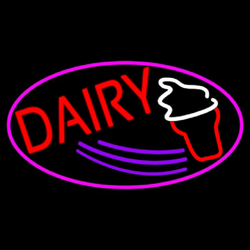 Red Dairy With Oval Neonskylt