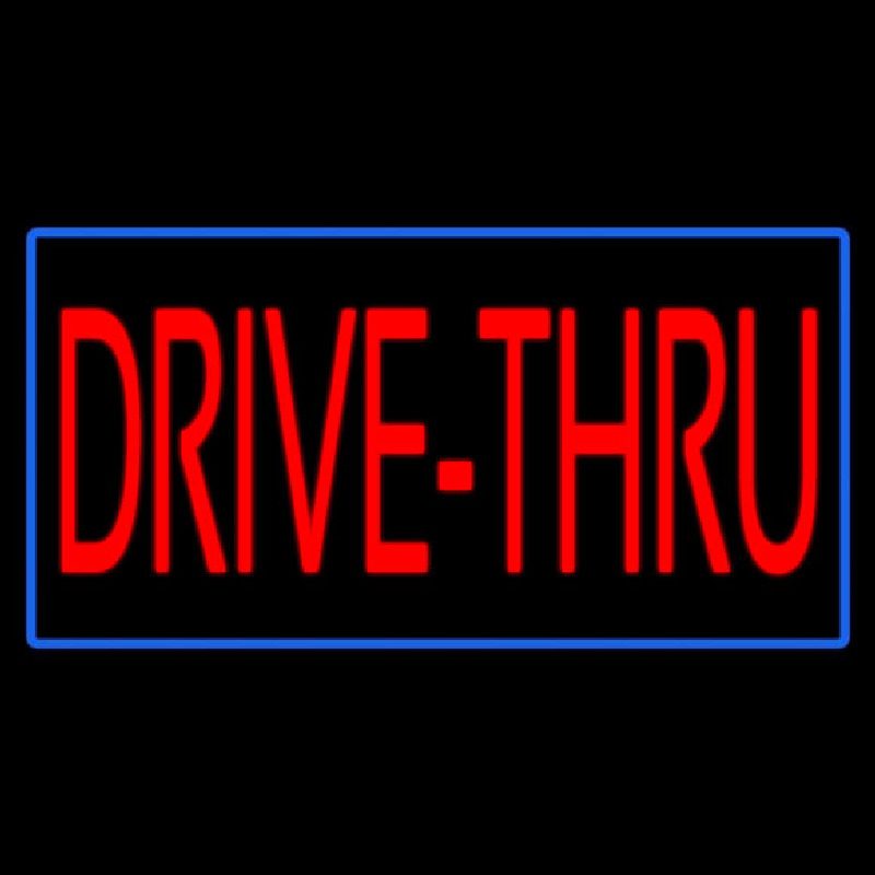 Red Drive Thru With Blue Border Neonskylt