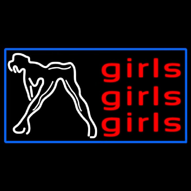 Red Girls Girls Girls Strip Club With Blue Border Neonskylt