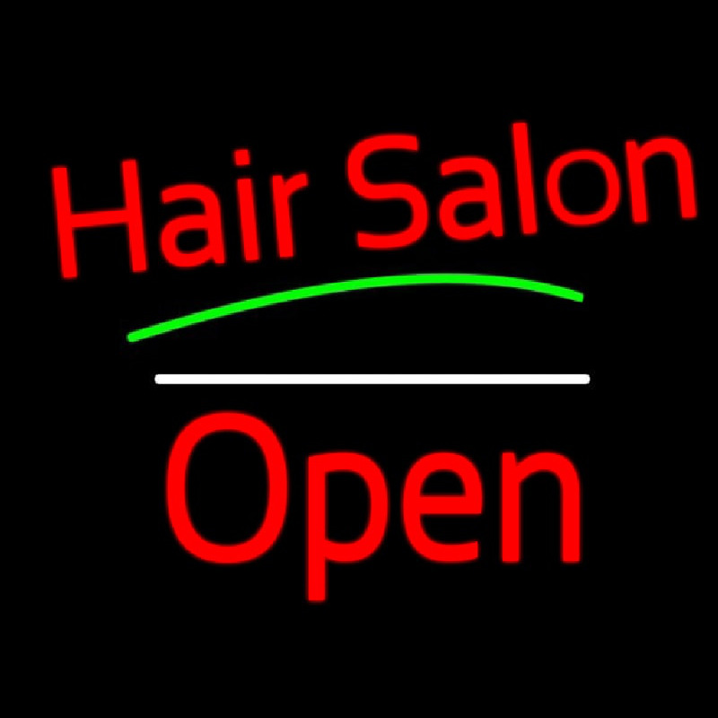 Red Hair Salon Open White Line Neonskylt