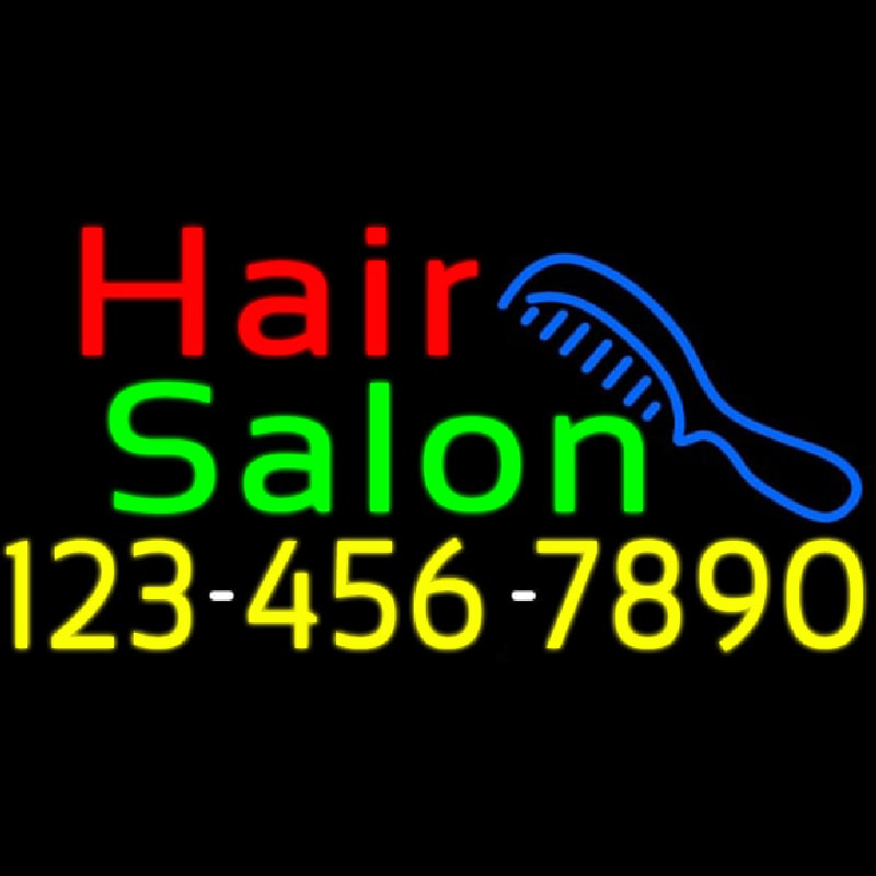 Red Hair Salon With Comb And Number Neonskylt