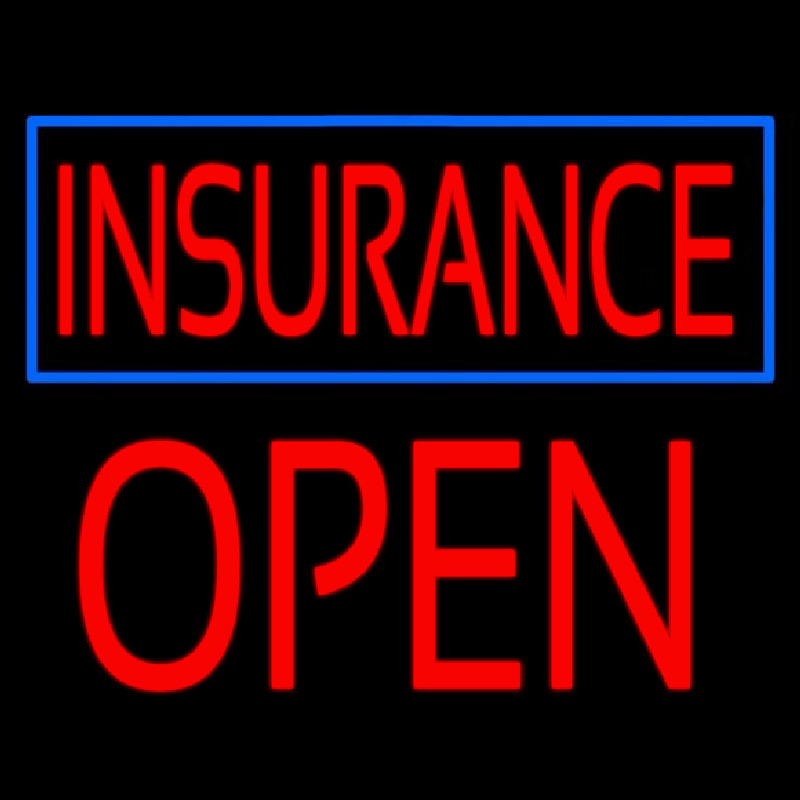 Red Insurance Blue Border Open Block Neonskylt