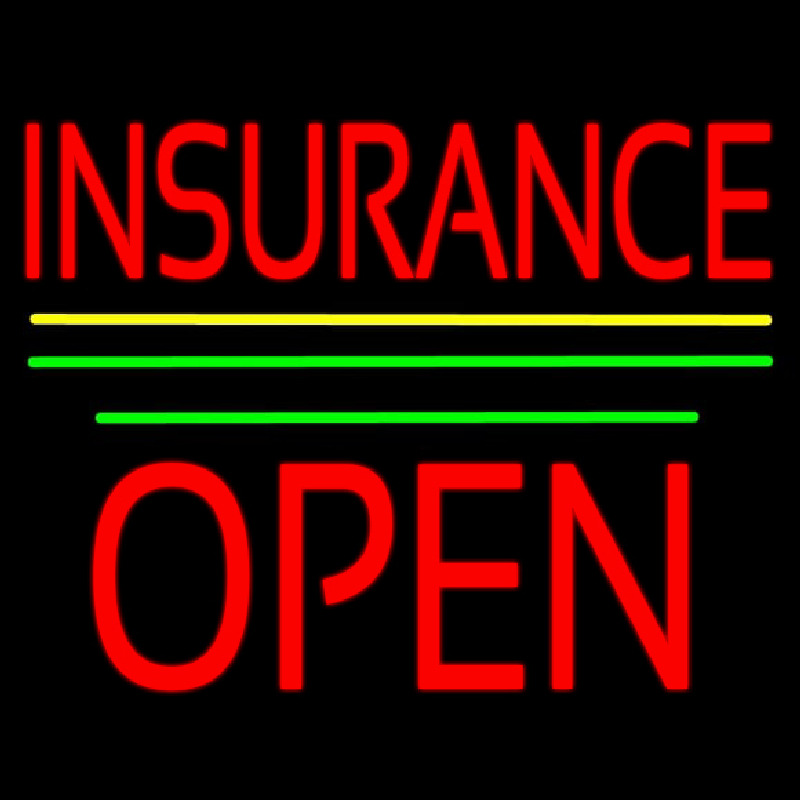 Red Insurance Open Block Yellow Green Line Neonskylt