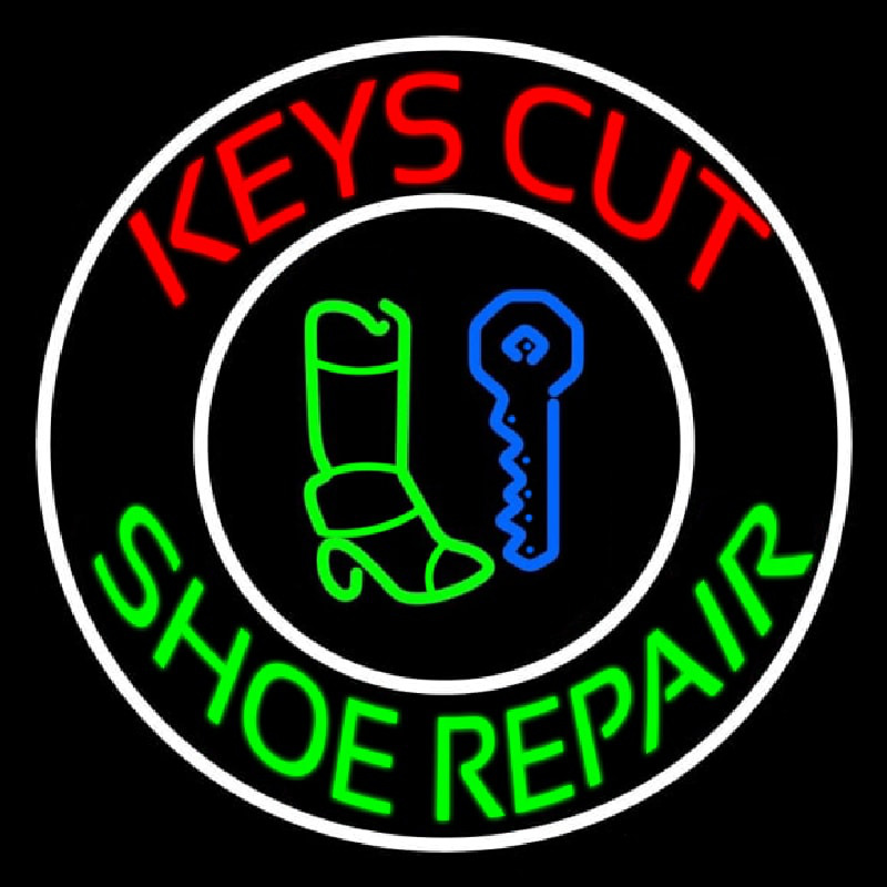 Red Keys Cut Green Shoe Repair Neonskylt