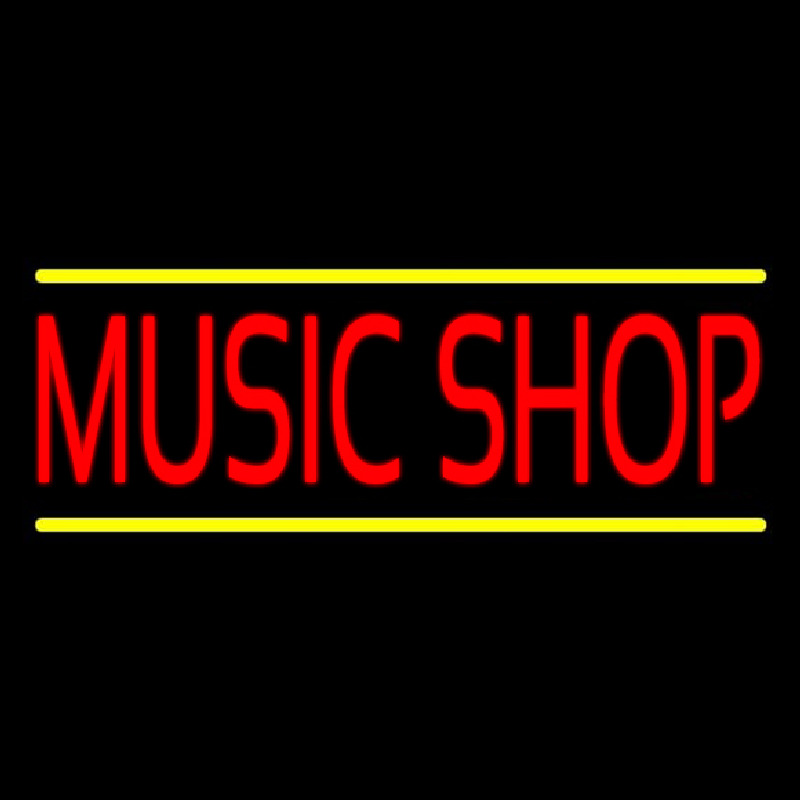 Red Music Shop Yellow Line Neonskylt