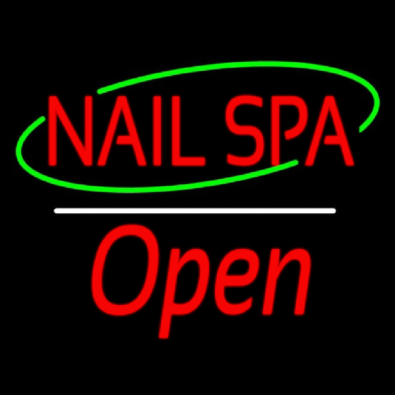 Red Nails Spa Open White Line Neonskylt