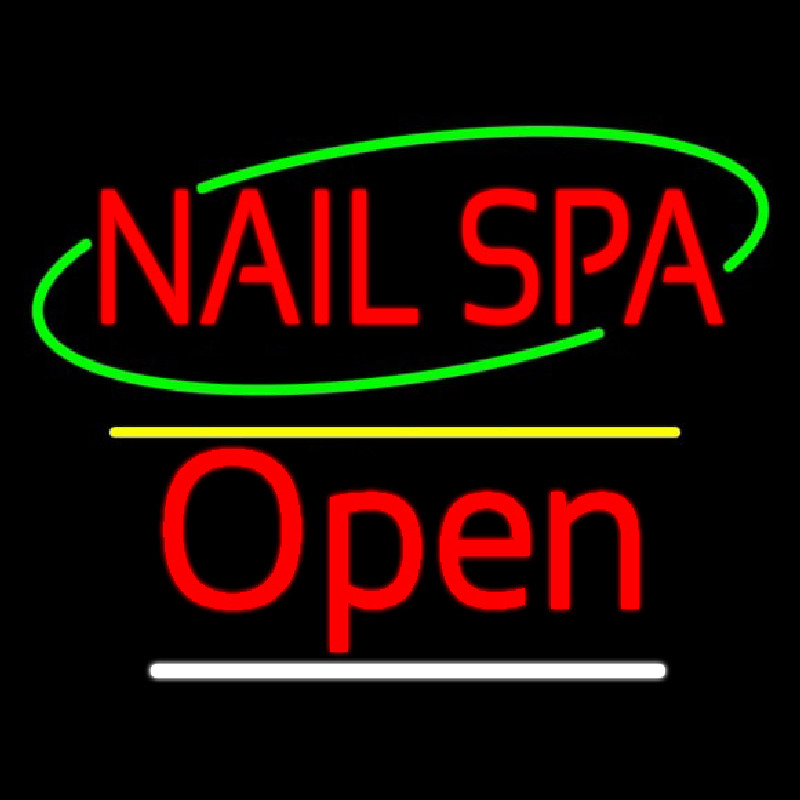 Red Nails Spa Open Yellow Line Neonskylt