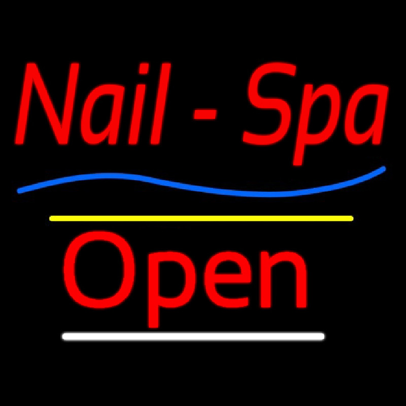 Red Nails Spa Open Yellow Line Neonskylt