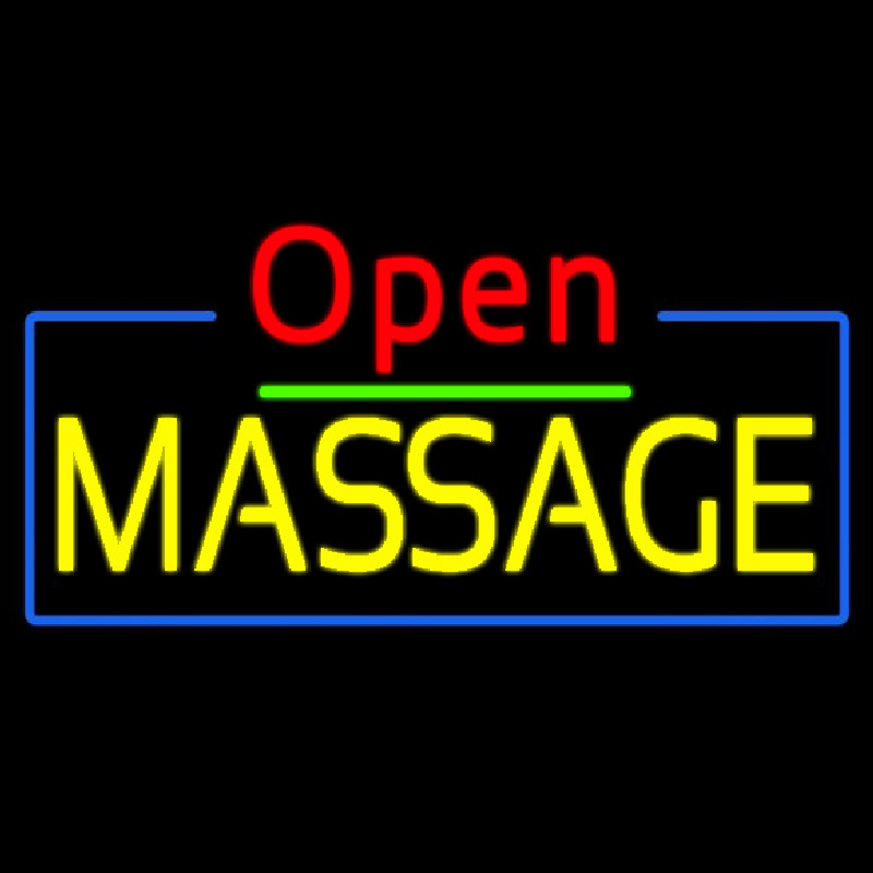 Red Open Yellow Massage Blue Border Neonskylt