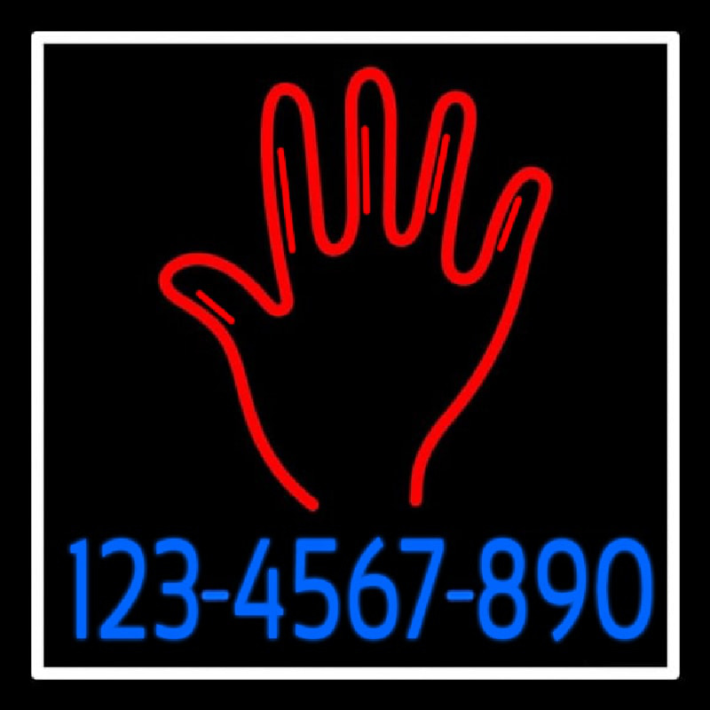 Red Palm Blue Phone Number White Border Neonskylt