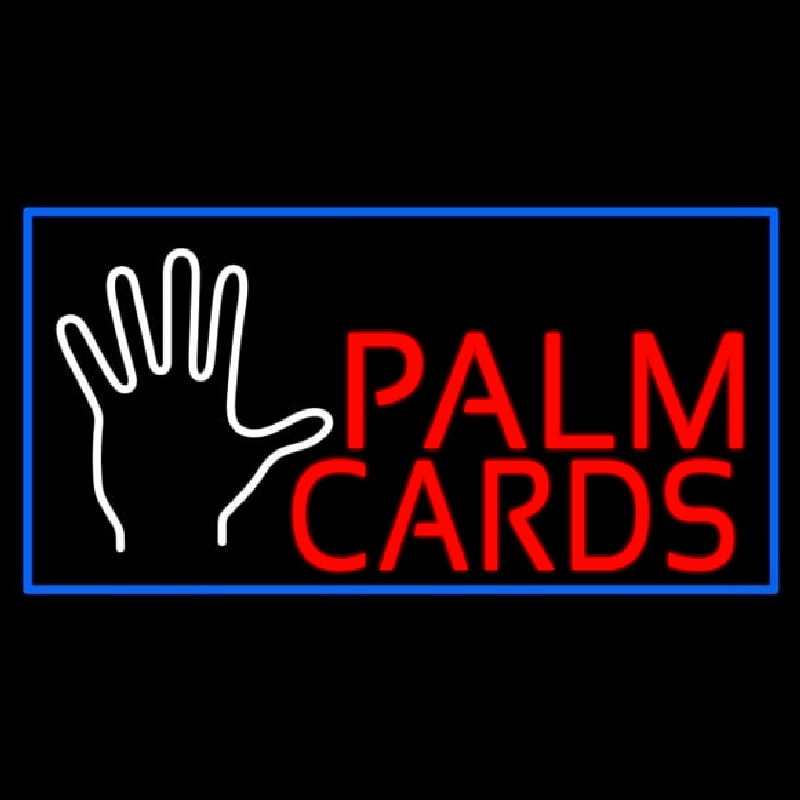 Red Palm Cards Blue Border Neonskylt