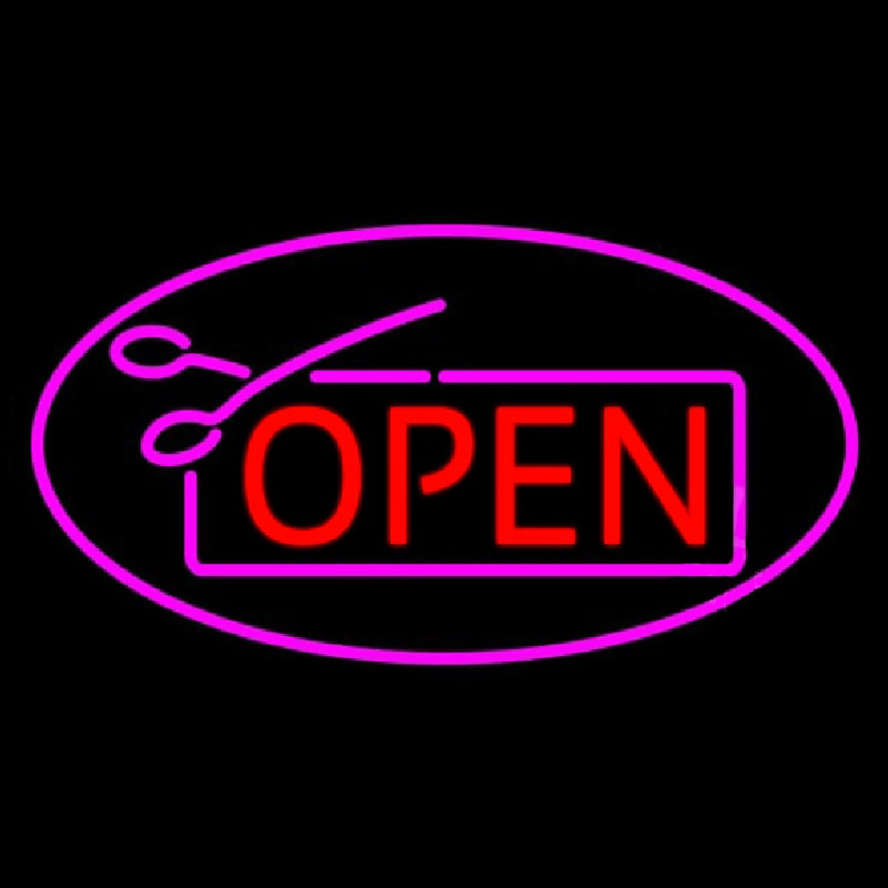 Red Pink Open With Scissor Neonskylt