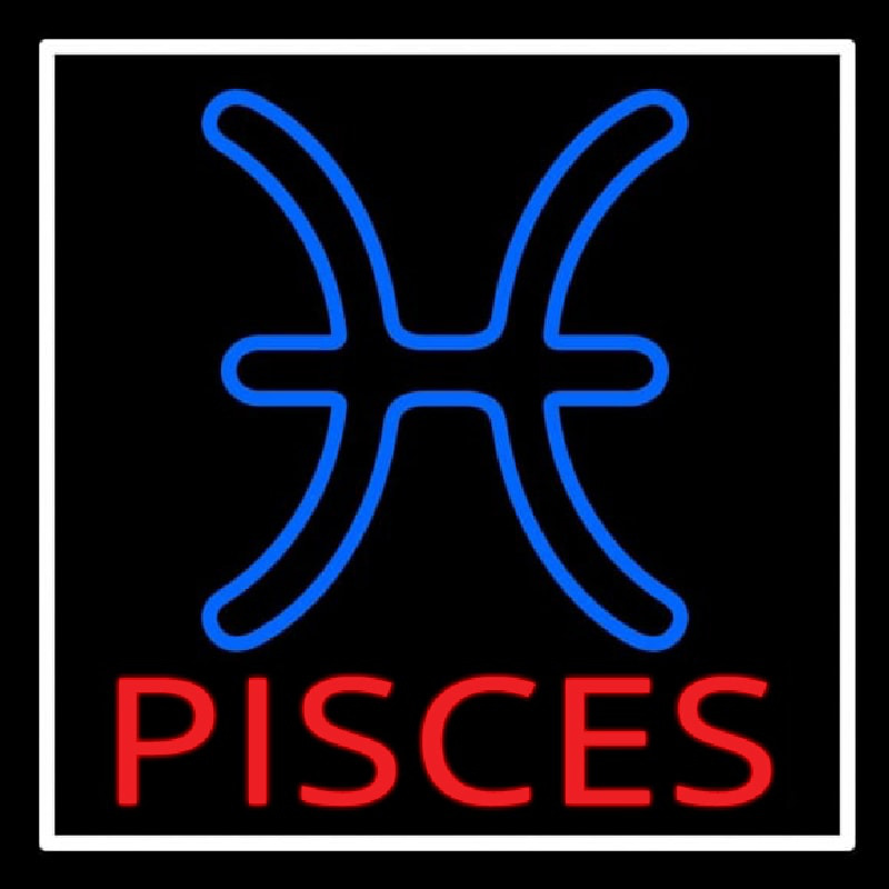 Red Pisces White Border Neonskylt