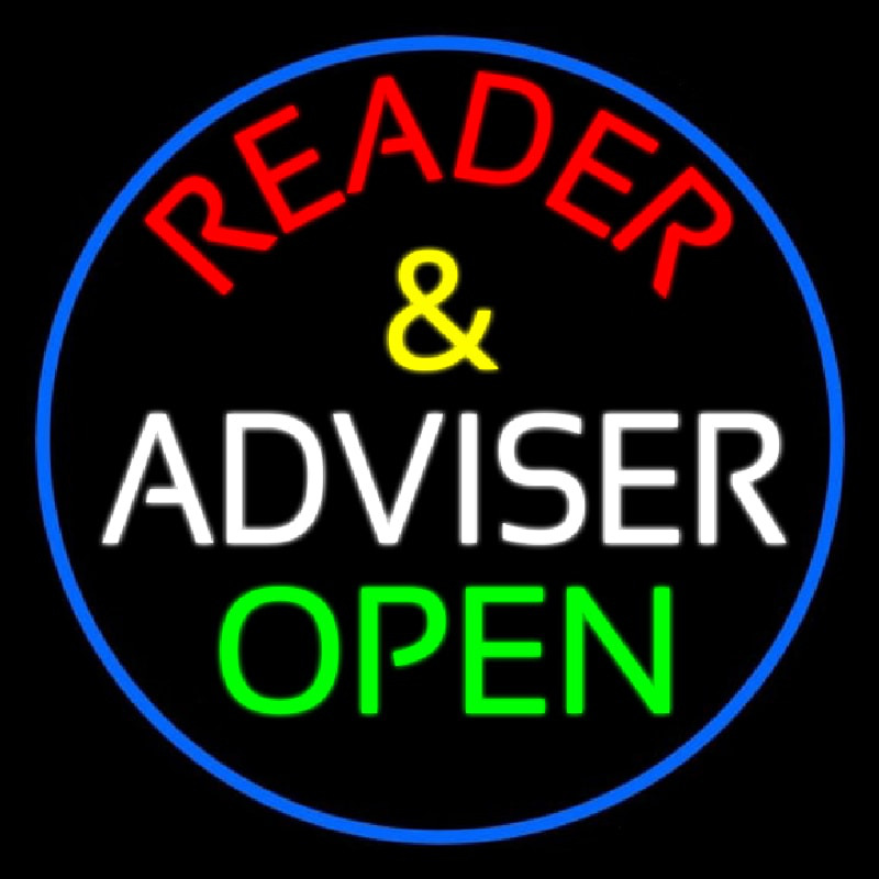 Red Reader And White Advisor Green Open With Blue Border Neonskylt