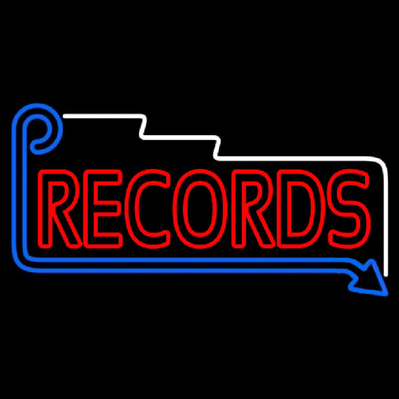 Red Records Block With Arrow Neonskylt