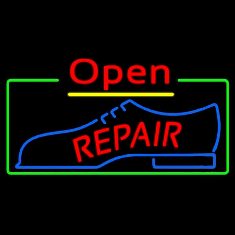 Red Repair Shoe Logo Open Neonskylt