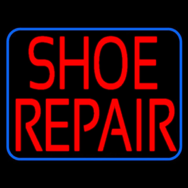 Red Shoe Repair Blue Border Neonskylt