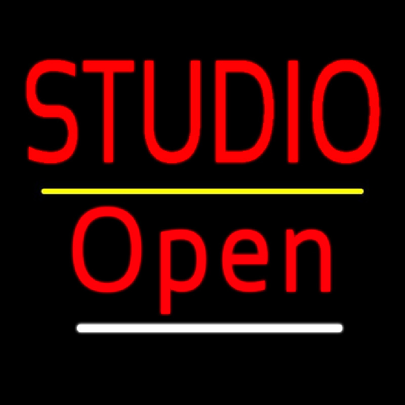 Red Studio Open Yellow Line Neonskylt