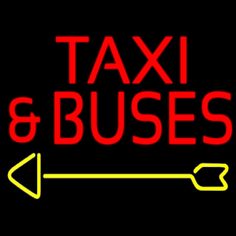 Red Ta i And Buses With Arrow Neonskylt