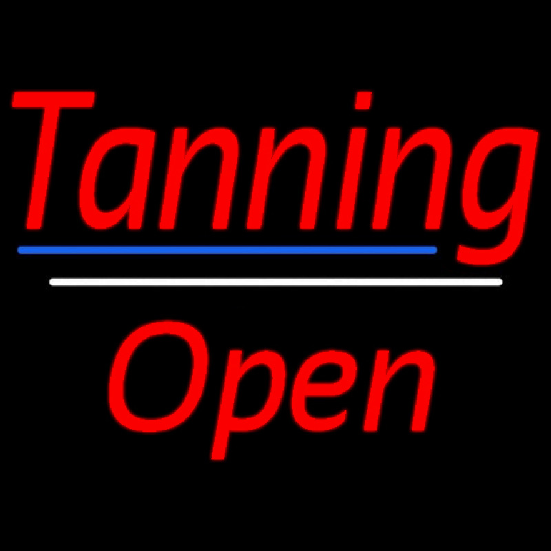 Red Tanning Open Blue White Line Neonskylt