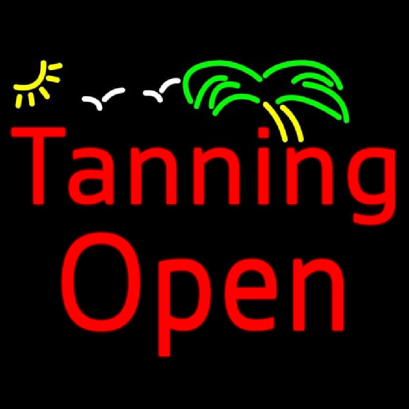 Red Tanning Open With Palm Tree Neonskylt