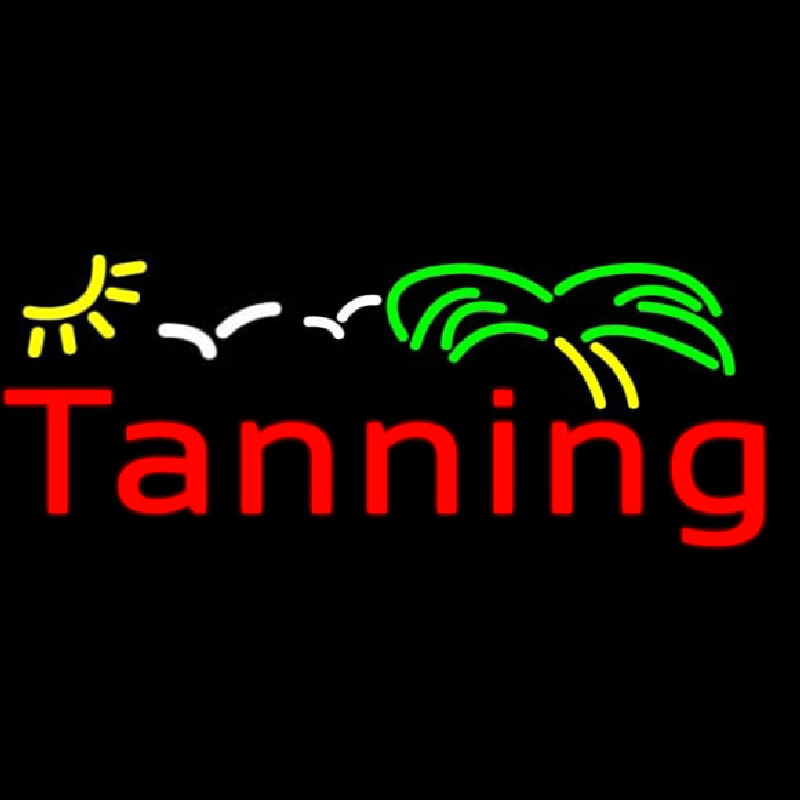 Red Tanning With Green Yellow Palm Tree Neonskylt