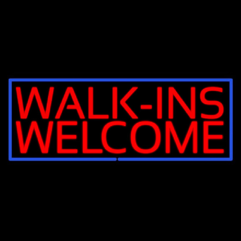 Red Walk Ins Welcome Blue Border Neonskylt