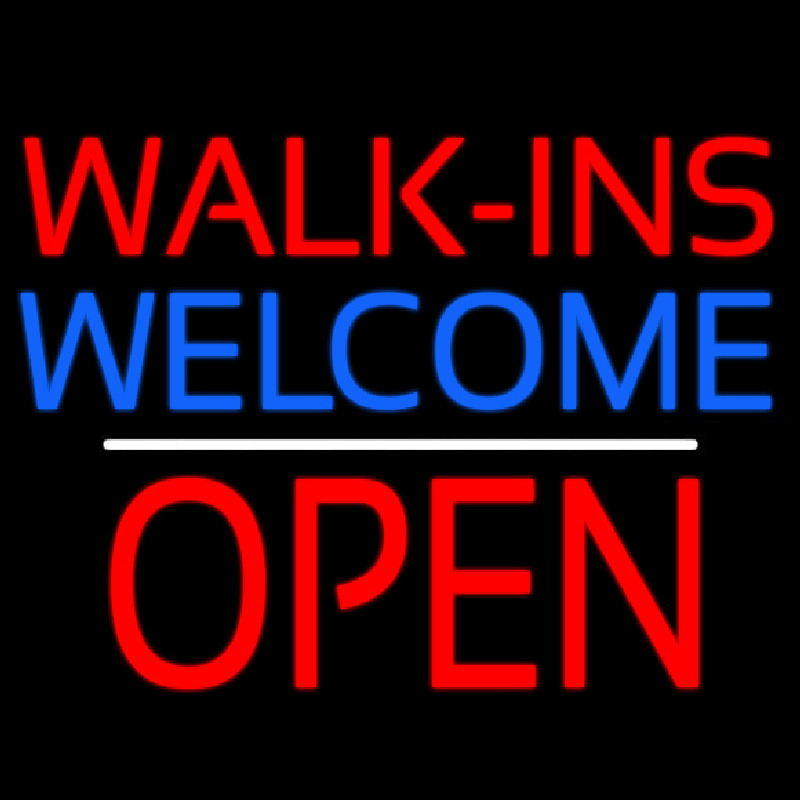 Red Walk Ins Welcome Open White Line Neonskylt