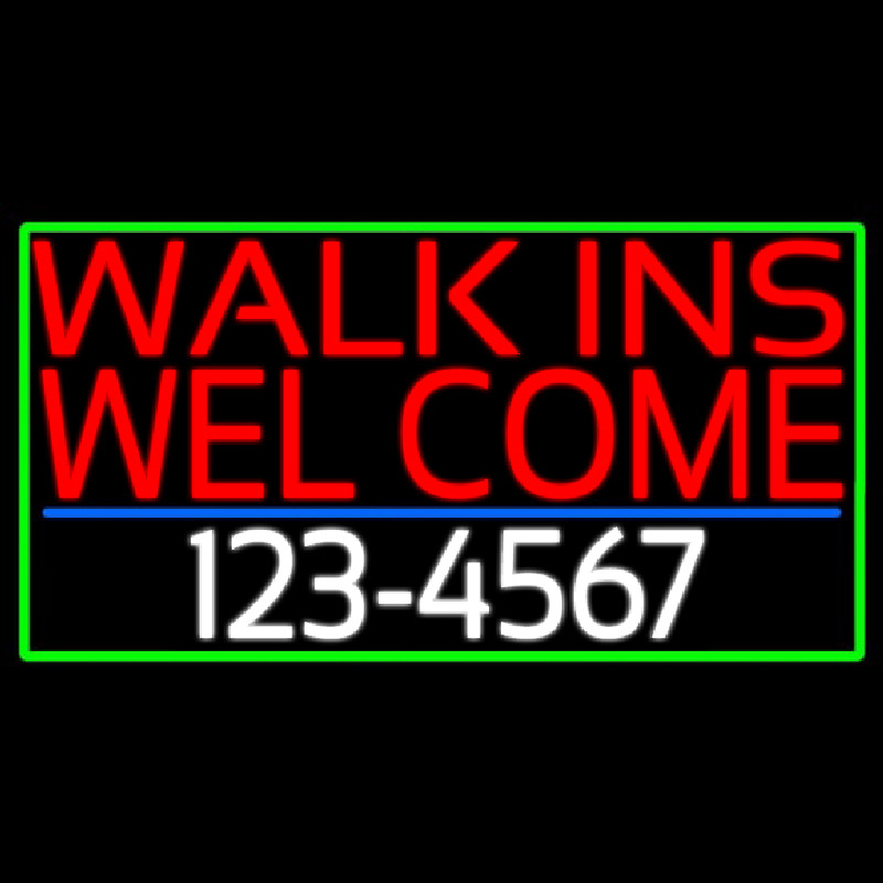 Red Walk Ins Welcome With Phone Number Neonskylt