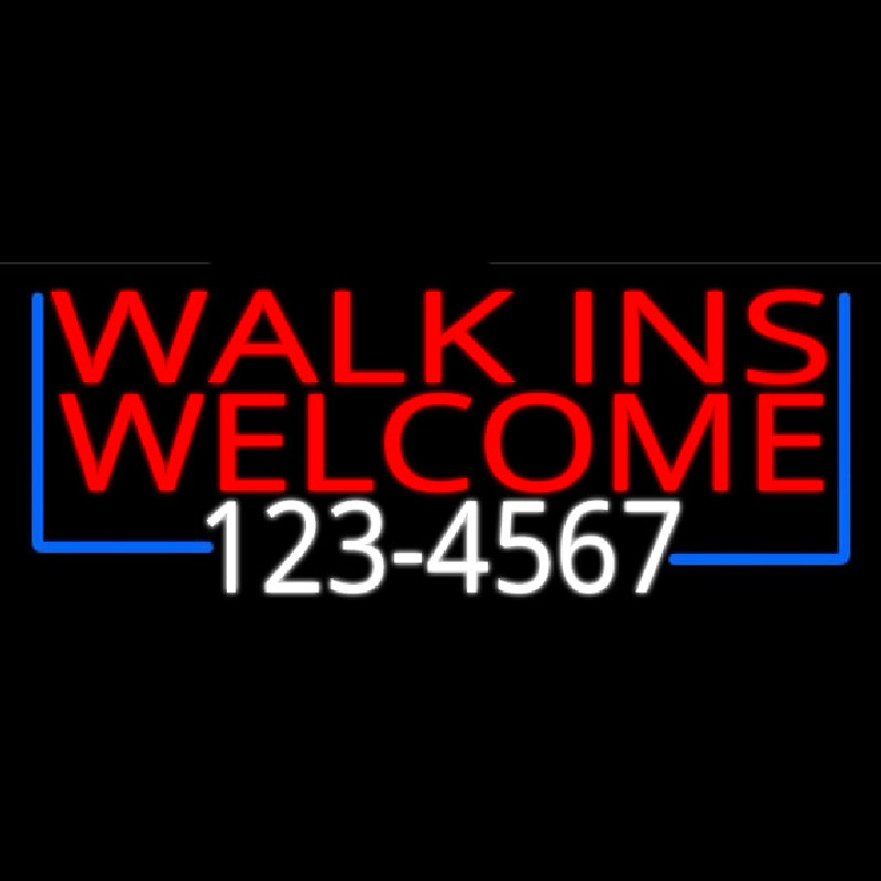 Red Walk Ins Welcome With Phone Number Neonskylt