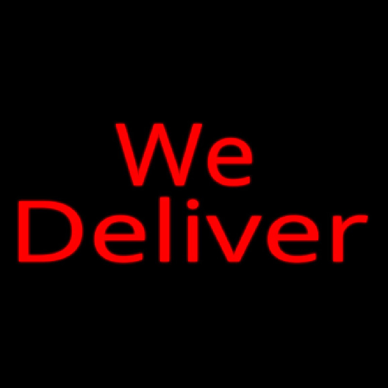 Red We Deliver Cursive Neonskylt