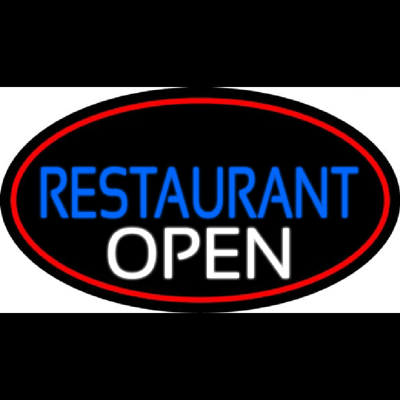 Restaurant Open Oval With Red Border Neonskylt