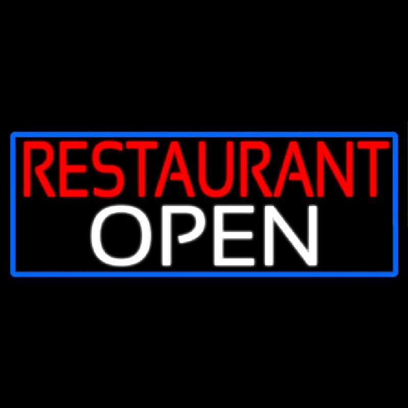 Restaurant Open With Blue Border Neonskylt