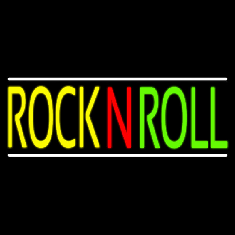 Rock N Roll With White Line Block Neonskylt