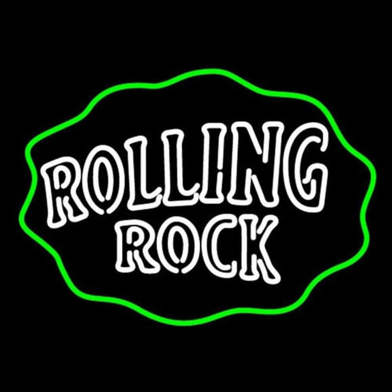 Rolling Rock Double Line Logo With Wavy Circle Beer Sign Neonskylt