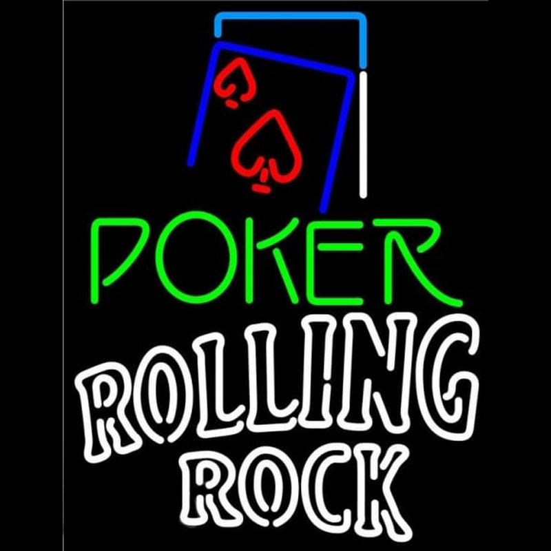 Rolling Rock Green Poker Red Heart Beer Sign Neonskylt