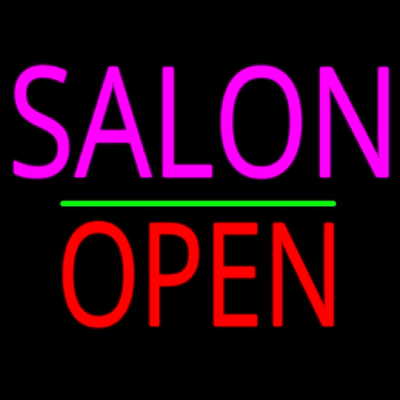 Salon Block Open Green Line Neonskylt