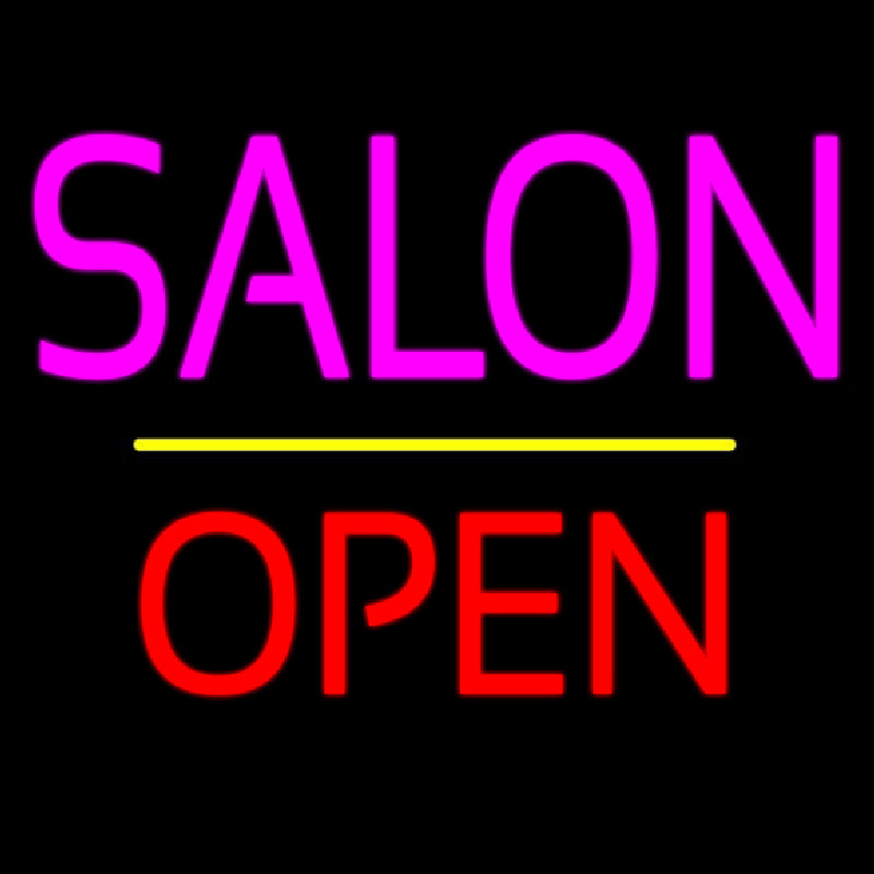 Salon Open Yellow Line Neonskylt