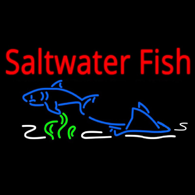 Saltwater Fish Red Te t With Colored Fish Scene Neonskylt