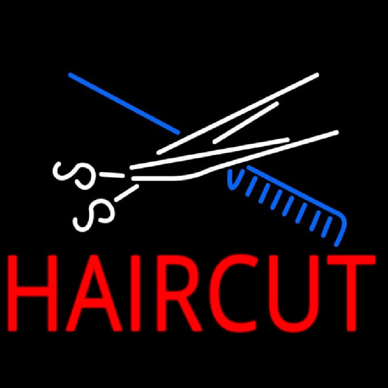 Scissor And Comb Haircut Neonskylt