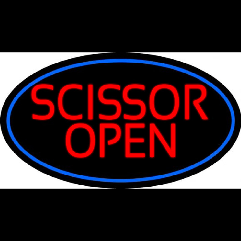 Scissor Open With Blue Border Neonskylt