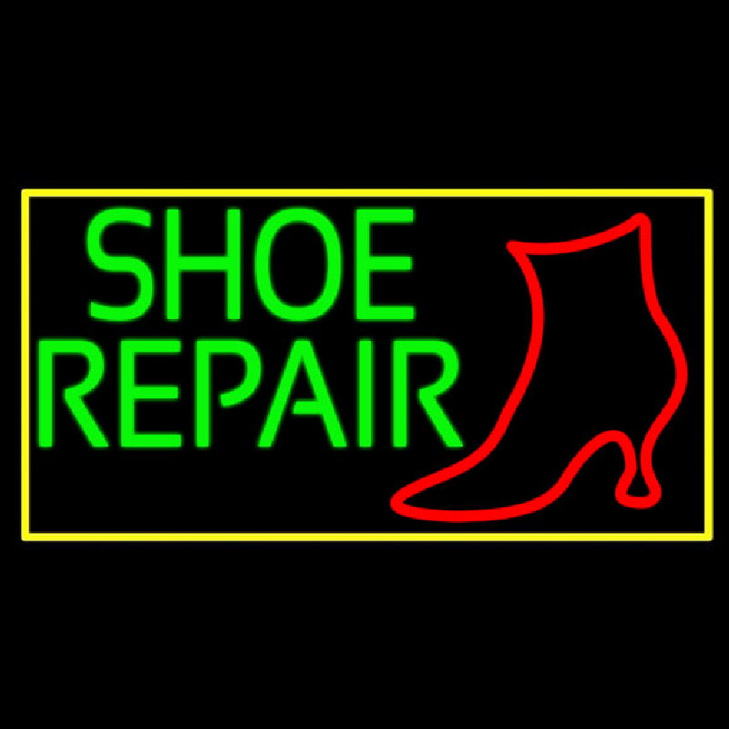 Shoe Repair Yellow Border Neonskylt