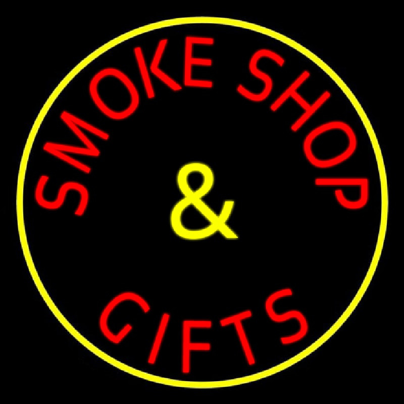 Smoke Shop And Gifts With Yellow Border Neonskylt