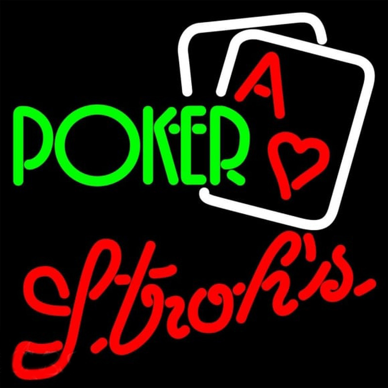 Strohs Green Poker Beer Sign Neonskylt