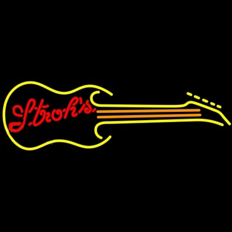 Strohs Guitar Yellow Orange Beer Sign Neonskylt