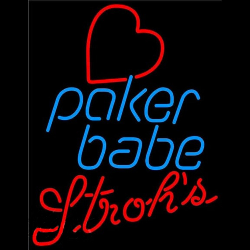 Strohs Poker Girl Heart Babe Beer Sign Neonskylt