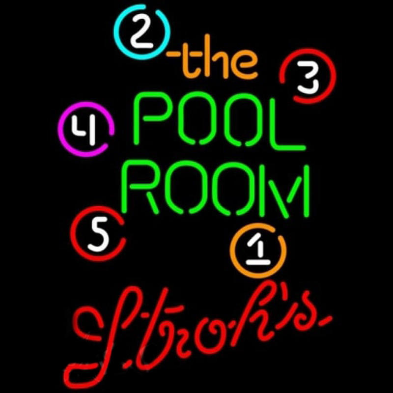 Strohs Pool Room Billiards Beer Sign Neonskylt