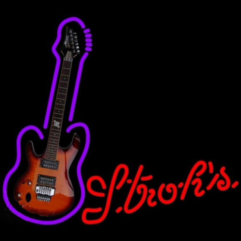 Strohs Purple Guitar Beer Sign Neonskylt