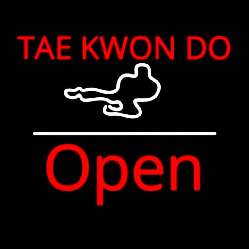 Tae Kwon Do Logo Script1 Open White Line Neonskylt